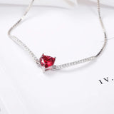 925 Silver Heart Red Zircon Bracelet Adjustable for Women