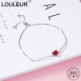 925 Silver Heart Red Zircon Bracelet Adjustable for Women