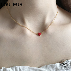LouLeur 925 Sterling Silver Double Red Heart Pendant Necklace