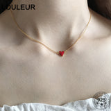 LouLeur 925 Sterling Silver Double Red Heart Pendant Necklace