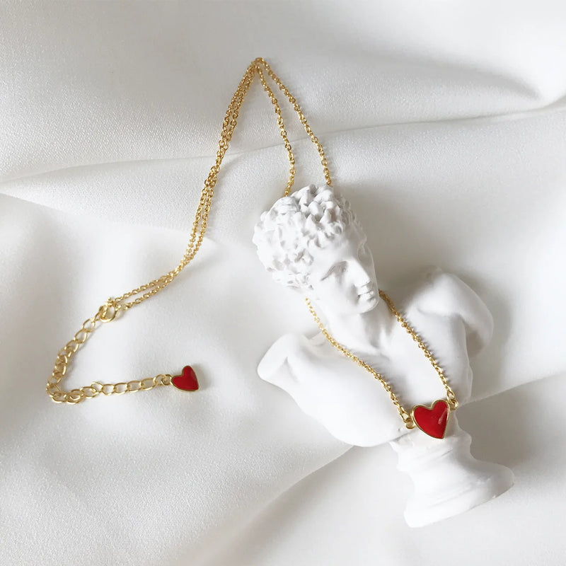 LouLeur 925 Sterling Silver Double Red Heart Pendant Necklace