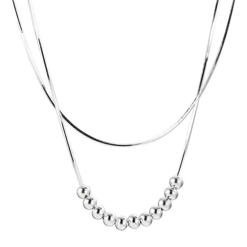 LouLeur Double Layer 925 Sterling Silver Round Bead Necklace Choker