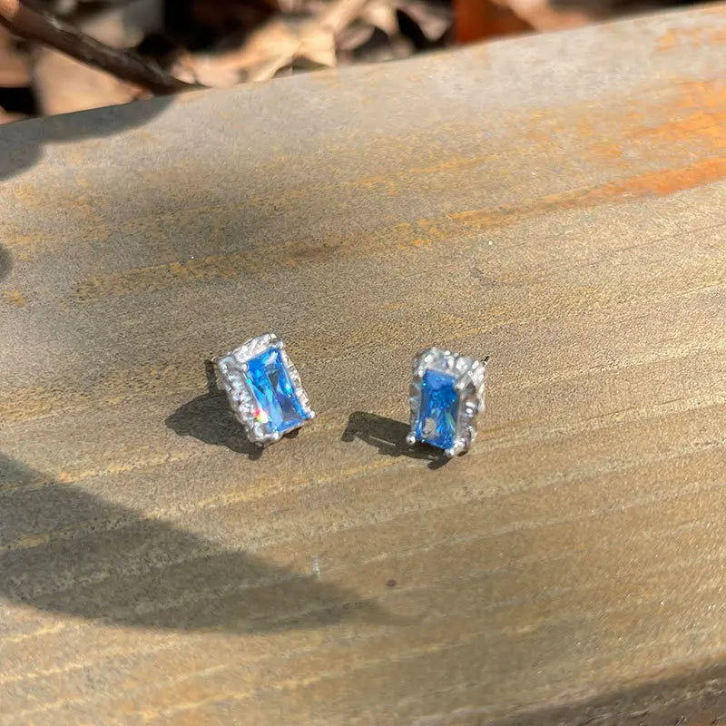 925 Silver Sterling Square Zircon Stud Earrings For Women