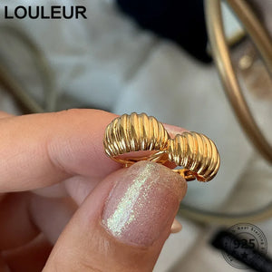 LouLeur French 925 Sterling Silver Hoop Earrings Golden Croissants For Women
