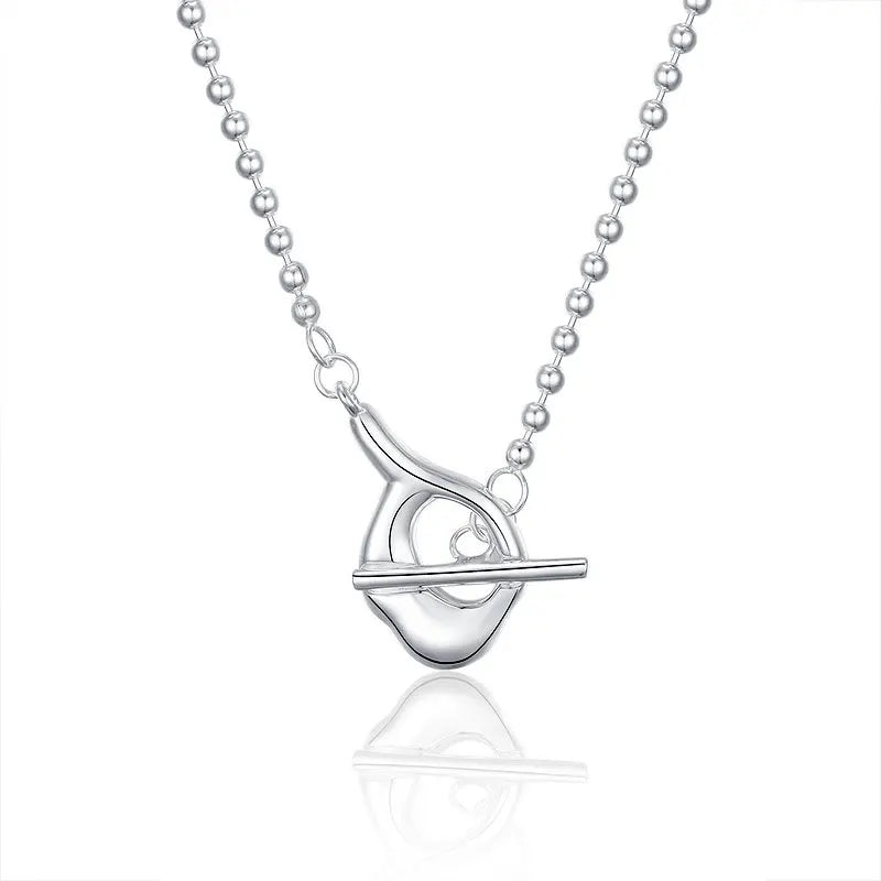 Irregular 925 Silver Necklace Bead Chain Alien OT Women Girls Fine Jewelry