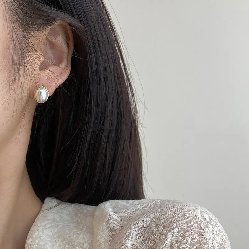 Vintage 925 Silver Freshwater Pearl Stud Earrings for Women