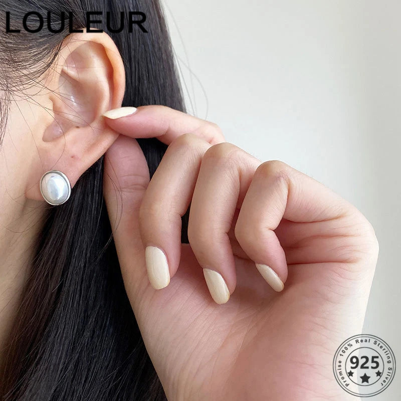 Vintage 925 Silver Freshwater Pearl Stud Earrings for Women