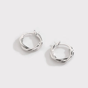 Vintage 925 Silver Twist Hoop Earrings Texture Female