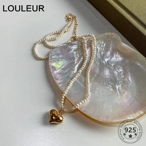 925 Silver Vintage Freshwater Pearl Necklace High Heart/Shell Necklace for Women