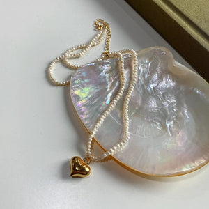 925 Silver Vintage Freshwater Pearl Necklace High Heart/Shell Necklace for Women