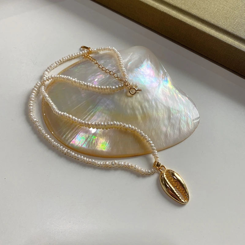 925 Silver Vintage Freshwater Pearl Necklace High Heart/Shell Necklace for Women