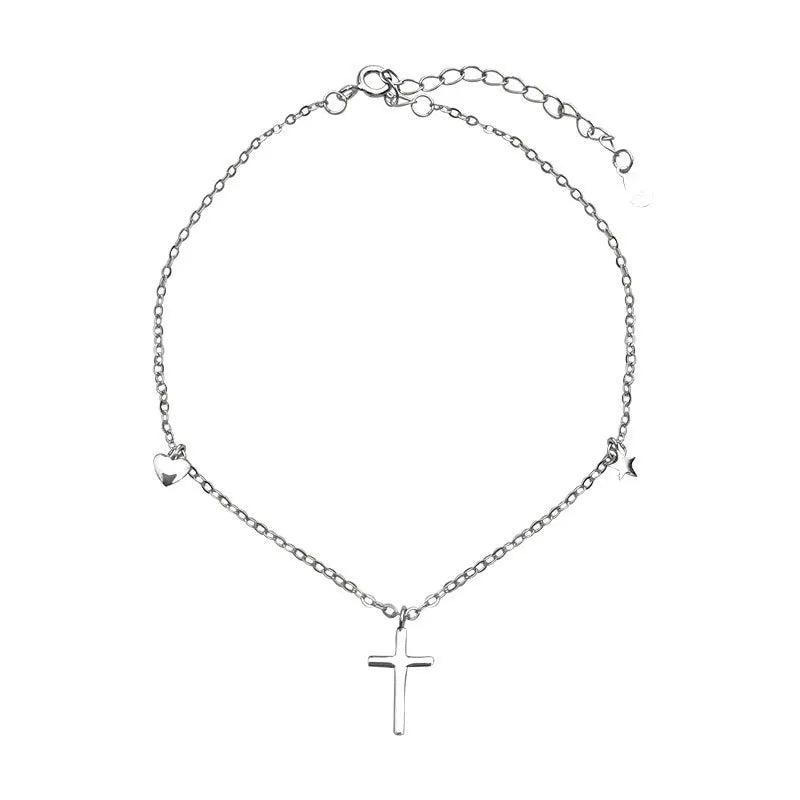 Louleur 925 Silver Anklets Cross Pendant Summer Jewelry