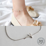 925 Sterling Silver Cross Chain Anklet for Women