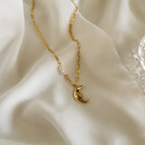 925 Silver Baroque Pearl Moon Pendant Necklace