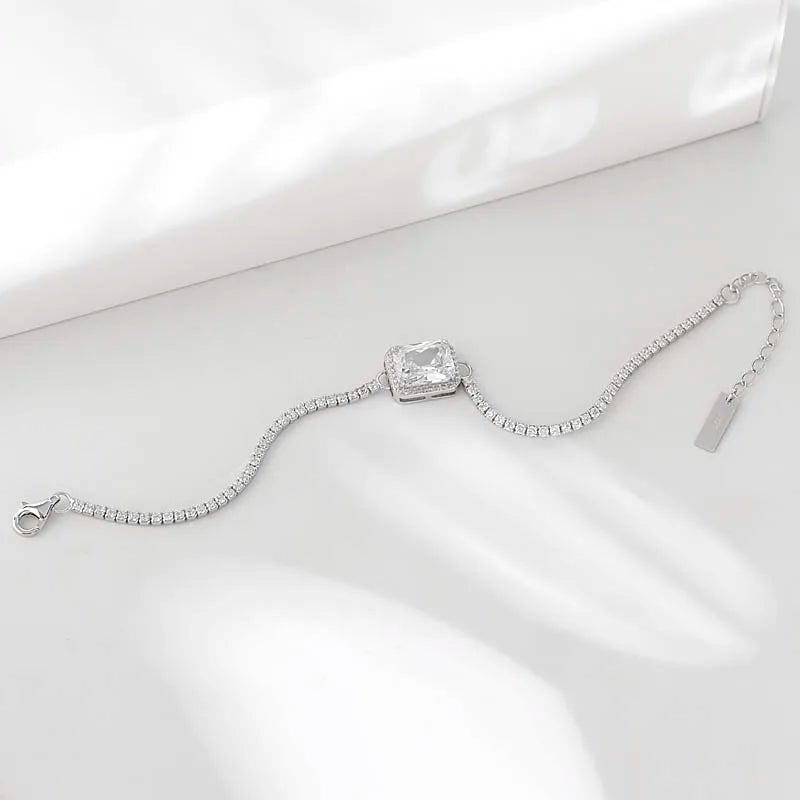 925 Silver Bracelet with Zircon, Adjustable Women's Jewelry
