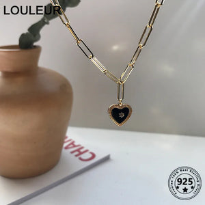 925 Silver Heart Pendant Necklace with Agate for Women