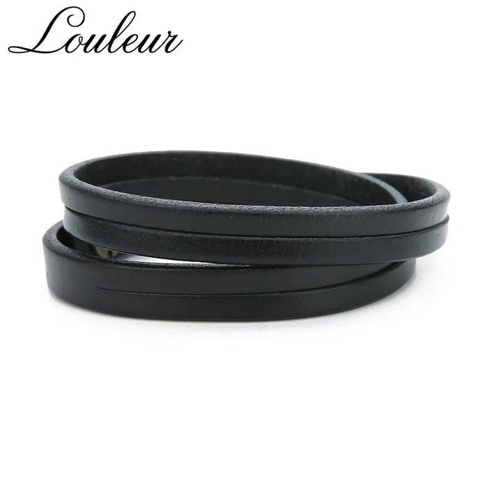 Brown Double Chain Leather Wristband Bracelet Punk Vintage Men Women