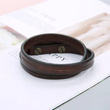 Brown Double Chain Leather Wristband Bracelet Punk Vintage Men Women