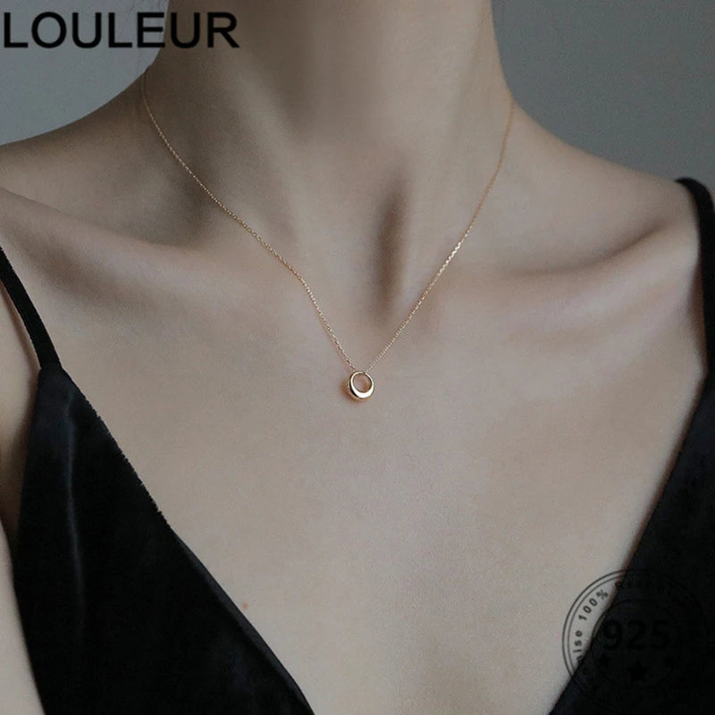 925 Silver Circle Pendant Necklace Women Charms Chain
