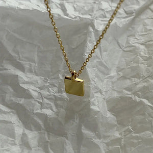 925 Silver Square Necklace Geometric Small Golden Pendant for Women