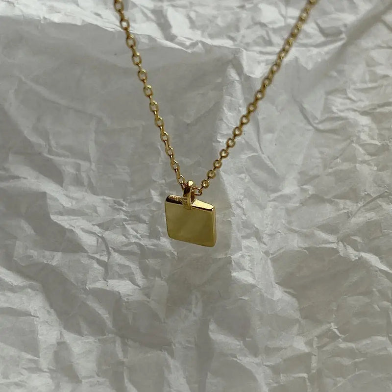 925 Silver Square Necklace Geometric Small Golden Pendant for Women