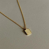 925 Silver Square Necklace Geometric Small Golden Pendant for Women
