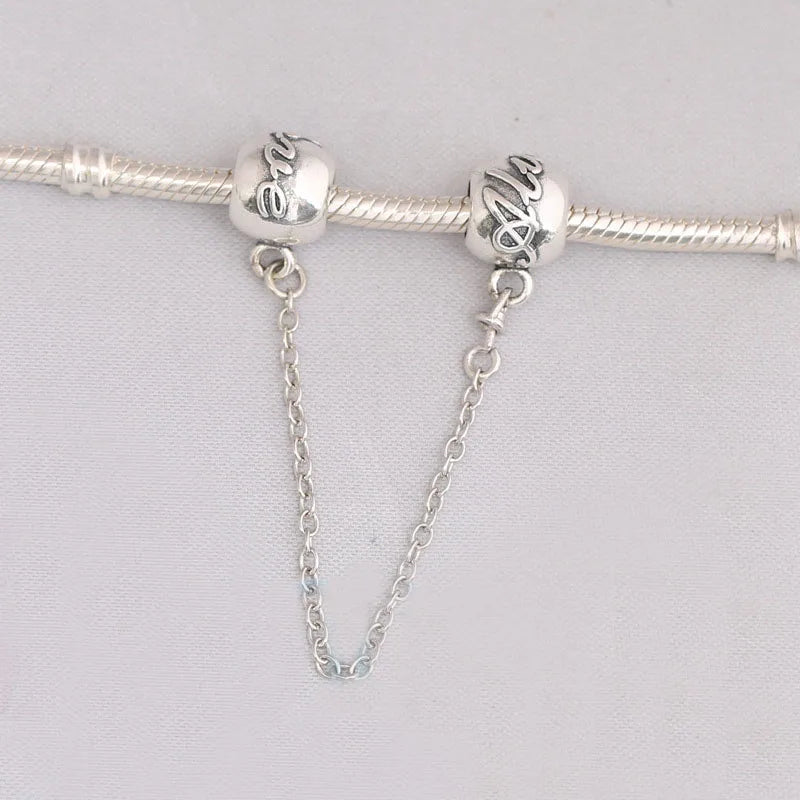 Love Always Safety Chain Beads Fit Charms Sterling Silver 925 Bracelets