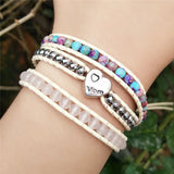 Love Bracelet Heart Stone 3 Strands Leather Rope Woven Monther Gift