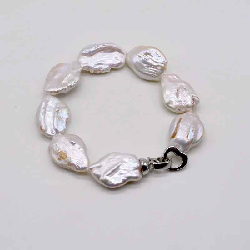 Freshwater Pearl Bracelet Silver Coin Shape Baroque Pearl Bracelet