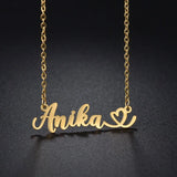 Love Chain Name Necklace Stainless Steel Heart Nameplate Pendant Necklace