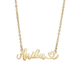 Love Chain Name Necklace Stainless Steel Heart Nameplate Pendant Necklace