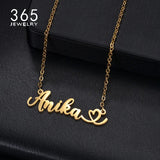 Love Chain Name Necklace Stainless Steel Heart Nameplate Pendant Necklace