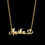 Love Chain Name Necklace Stainless Steel Heart Nameplate Pendant Necklace
