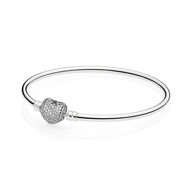 925 Sterling Silver Moments Heart Bangle Bracelet for European Charms