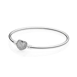 925 Sterling Silver Moments Heart Bangle Bracelet for European Charms