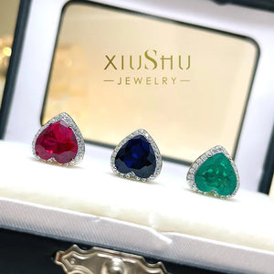 Vintage Style Artificial Gem Earrings, 925 Sterling Silver Inlaid