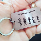 Family Love Keychain Engraved Parents Children Present Keyring