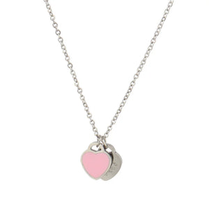 Double Heart Enamel Forever Love Necklace Pendant Chain Choker