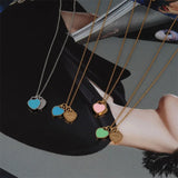 Double Heart Enamel Forever Love Necklace Pendant Chain Choker