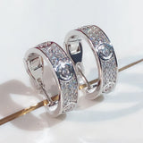 Sterling Silver Rose Earrings with Diamonds Clasp Stud