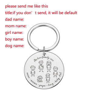 Family Keychain Engraved Names Parents Children Present Keyring Bag Charm