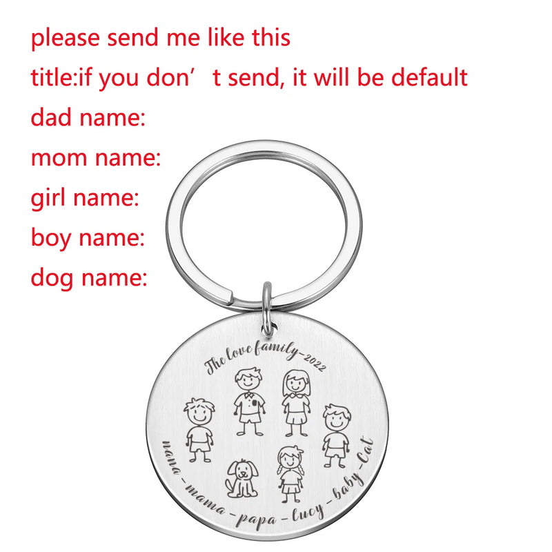 Family Keychain Engraved Names Parents Children Present Keyring Bag Charm
