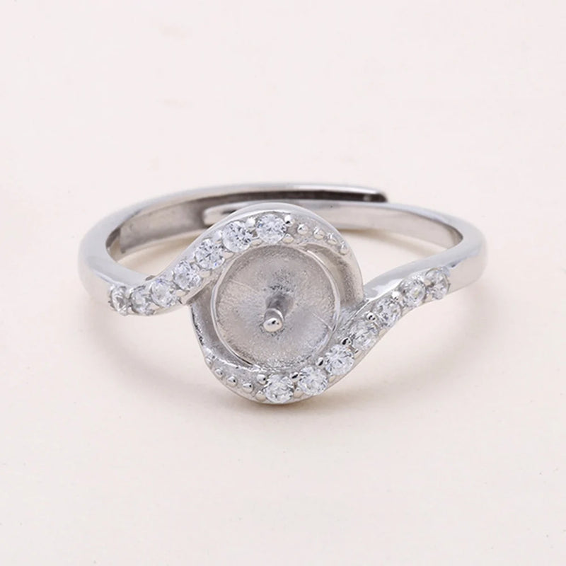 S925 Freshwater Pearl Ring Mounting, Micro Inlay Open Ring Setting