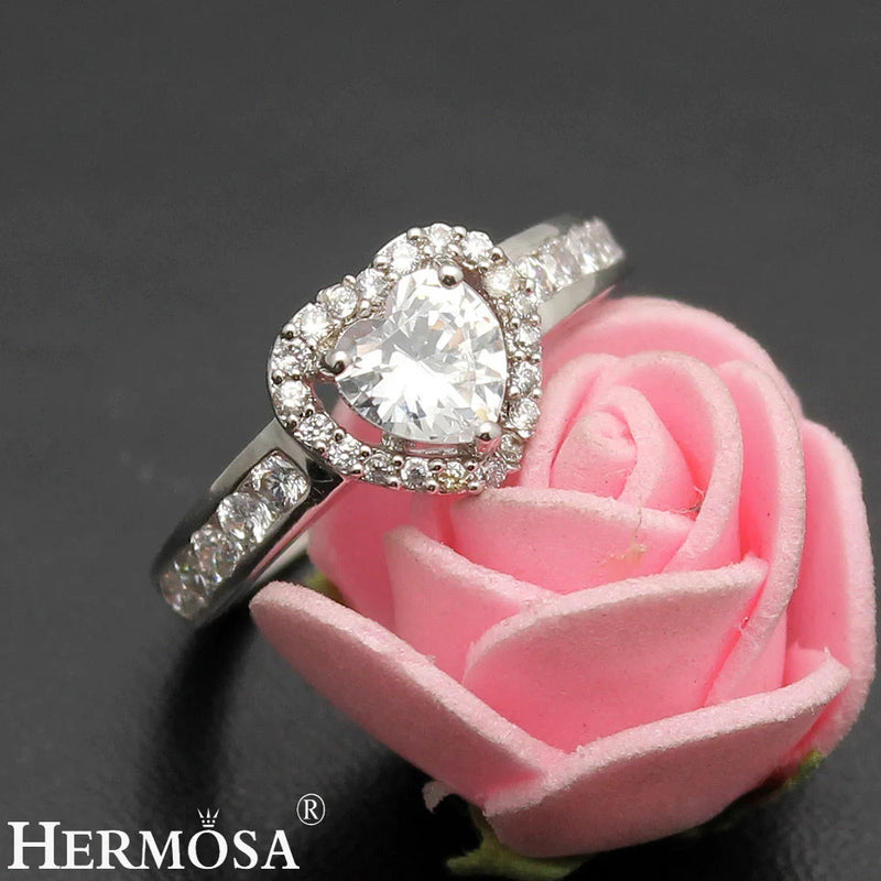 Heart-Shaped Zircon Wedding Rings Size 7# 8#