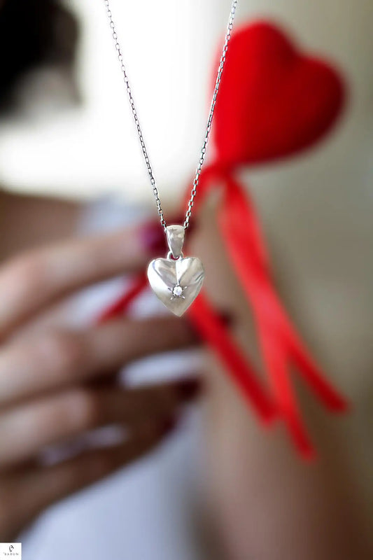 Love Heart 925 Sterling Silver Pendant Necklace Women Valentine Wedding Gift