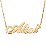 Love Heart Alice Name Necklace Stainless Steel & Silver Nameplate Pendant