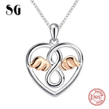 Love Heart Angel Wings Pendant Chain 925 Sterling Silver Rose Endless Necklace