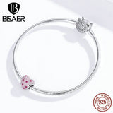 925 Silver Pink CZ Love Heart Bead Charm for Bracelets