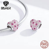925 Silver Pink CZ Love Heart Bead Charm for Bracelets