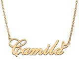 Love Heart Camila Name Necklace Stainless Steel & Silver Nameplate Pendant